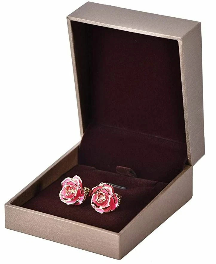 Pink 24K Gold Dipped Real Forever Rose Stud Earrings