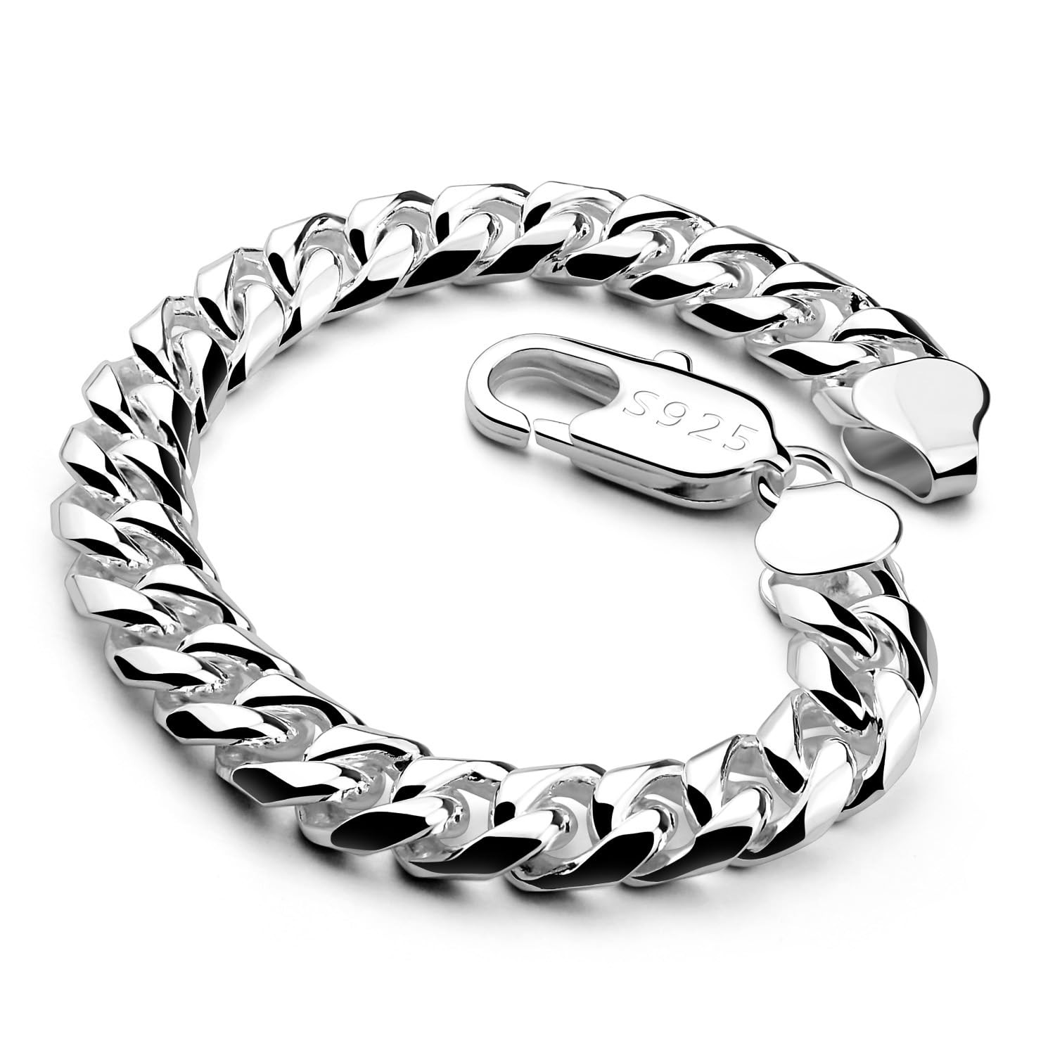 Dankadi 925 Sterling Silver Miami Cuban Link Bracelet 10mm Smooth 7in