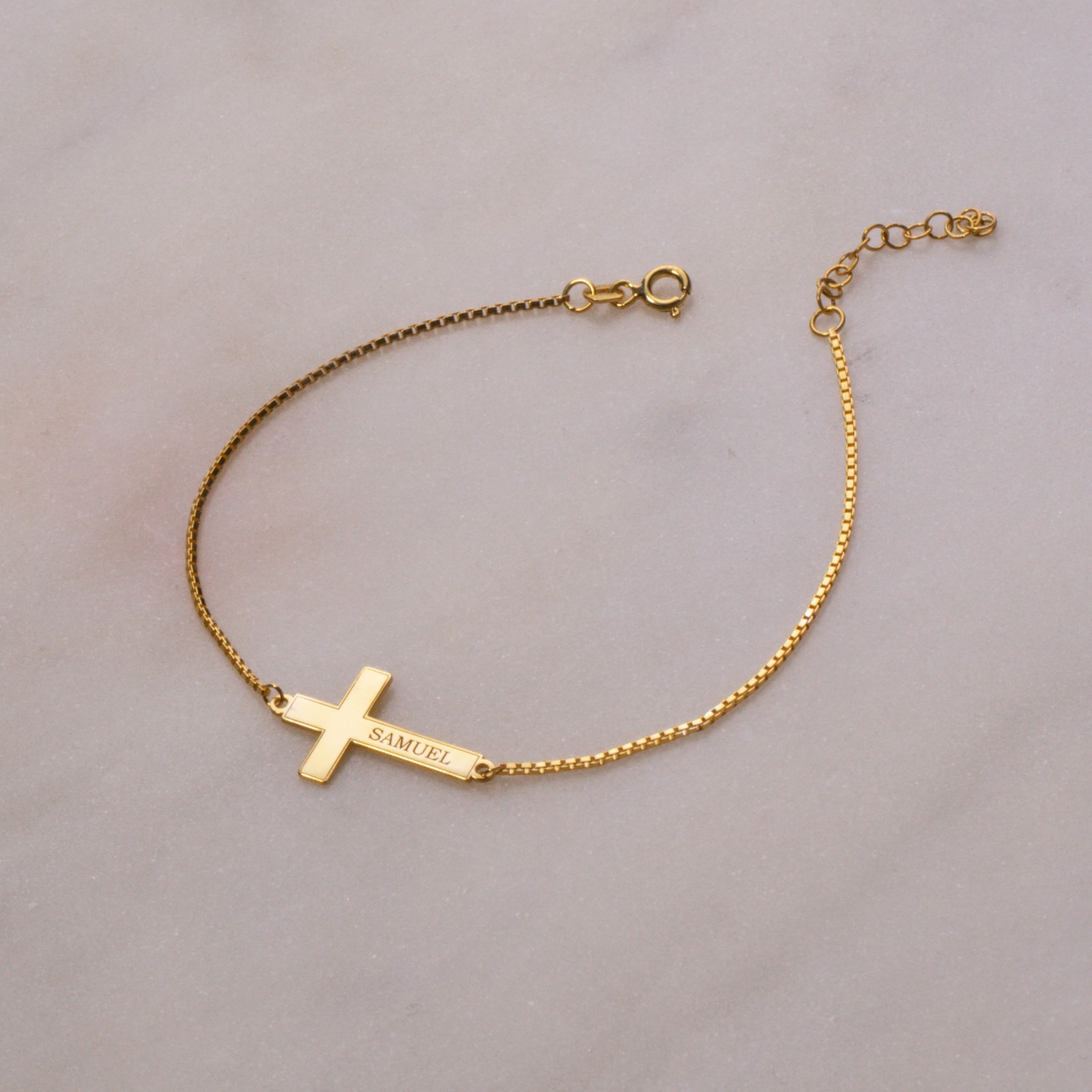 Custom Engraved Cross Bracelet 925 Sterling Silver Gold/Rose Gold/Silver