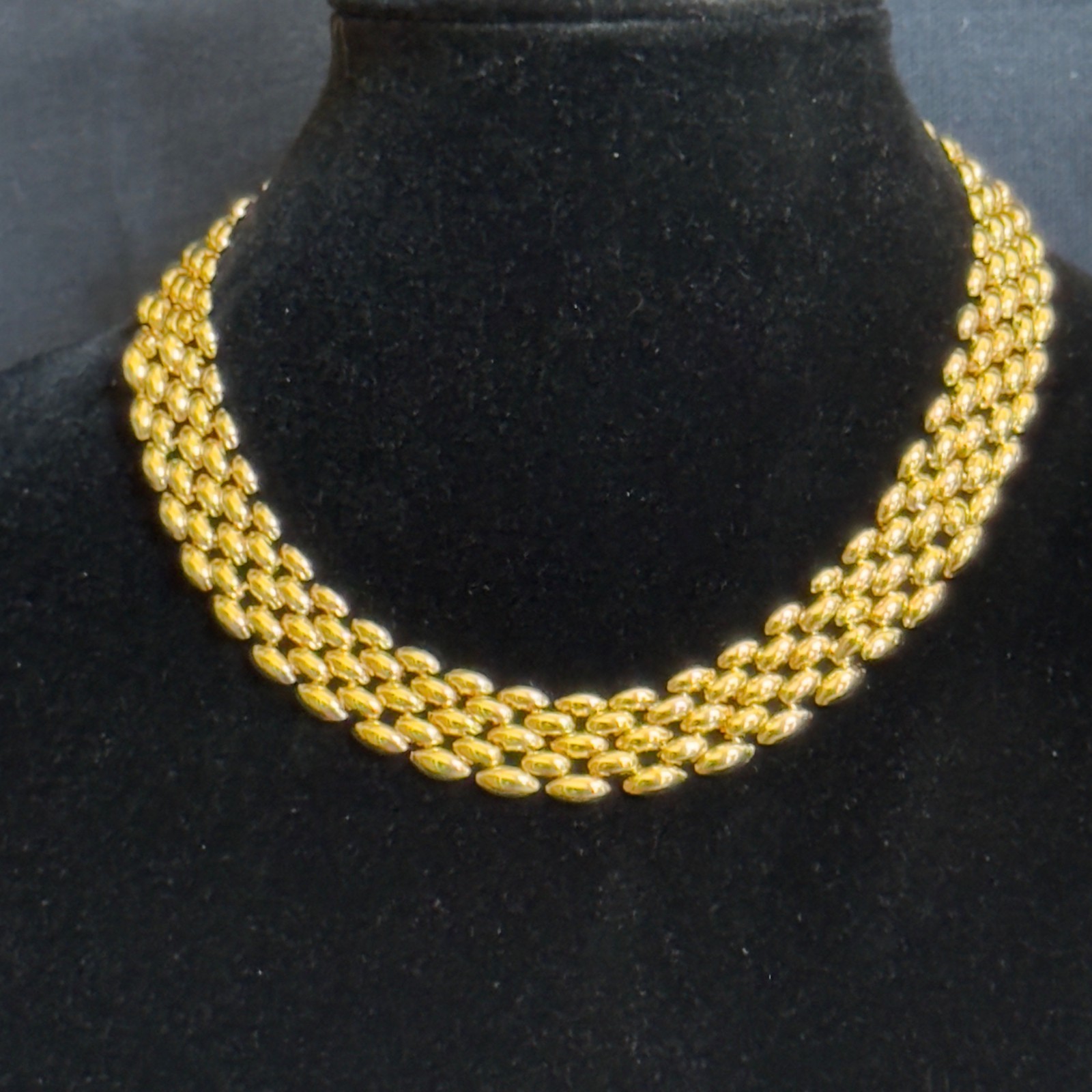 Gold-Tone Oval Link Statement Necklace Secure Clasp 18″ Women
