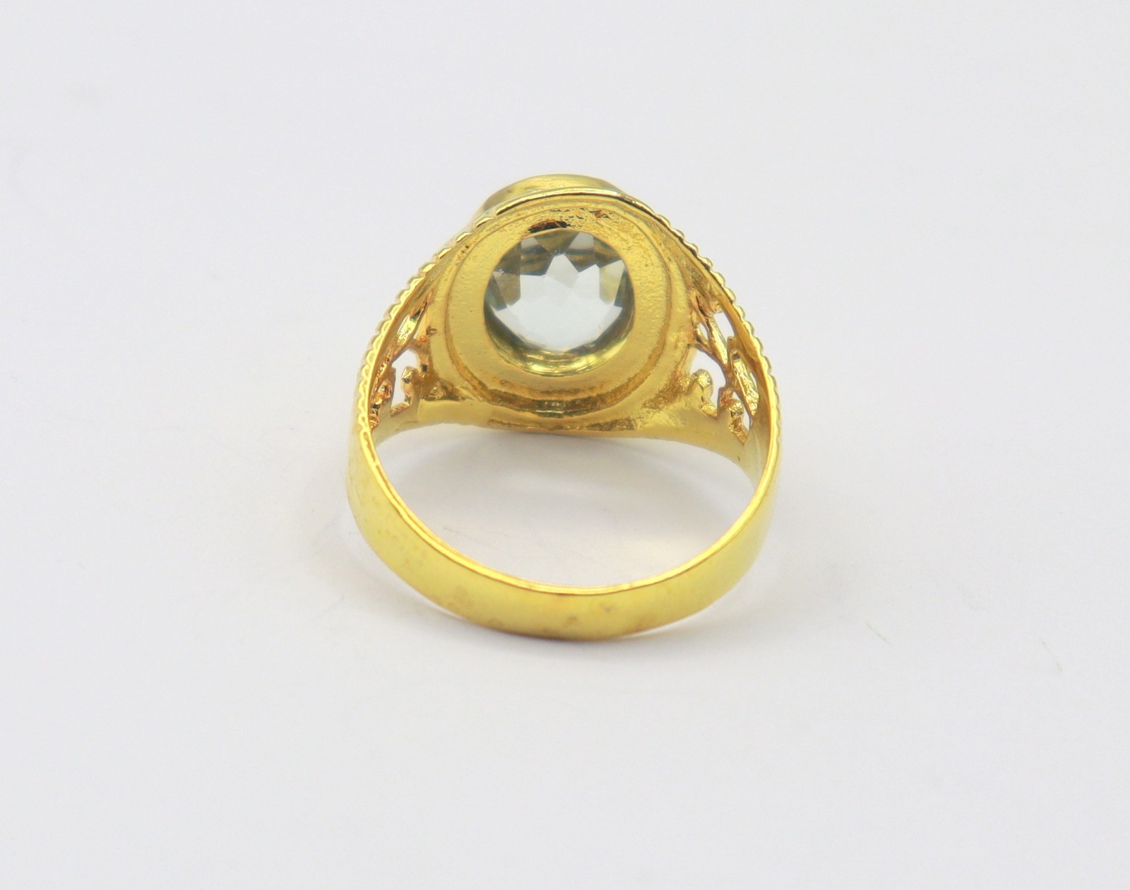Natural Sea Blue Aquamarine Gemstone Sterling Silver Gold Plated Ring SZ 8.5 US