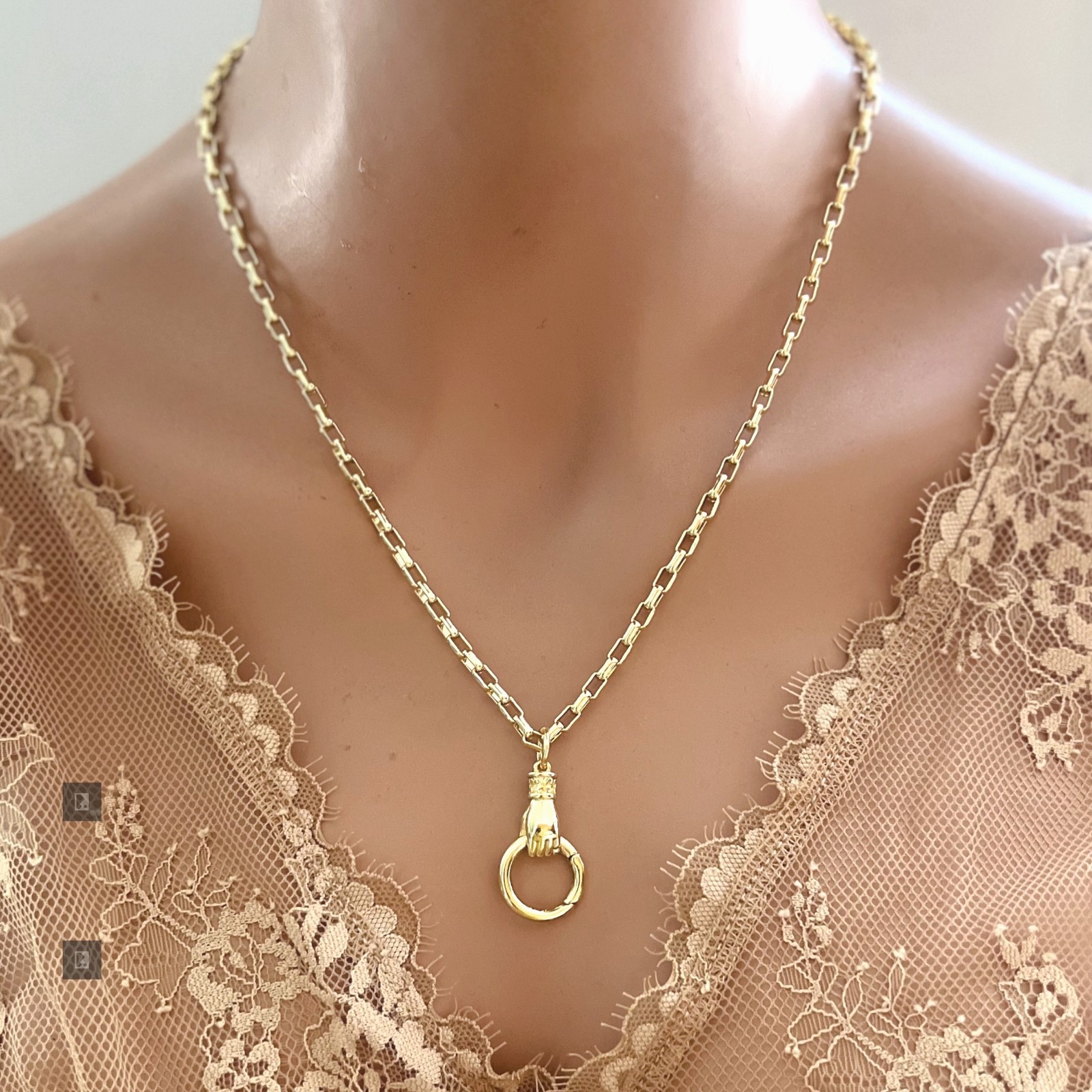 18K Gold Filled Hand Carabiner Necklace Charm Holder Necklace Push Gate Clasp