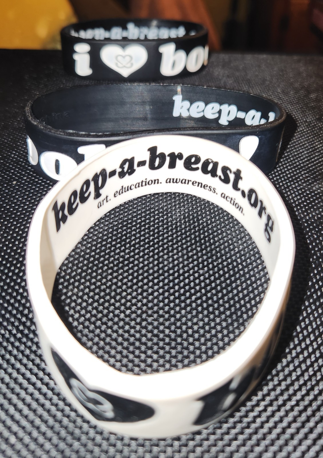 2000’s – I Love Boobies! Bracelets (Keep A Breast) Lot Of 3 Black White Adult