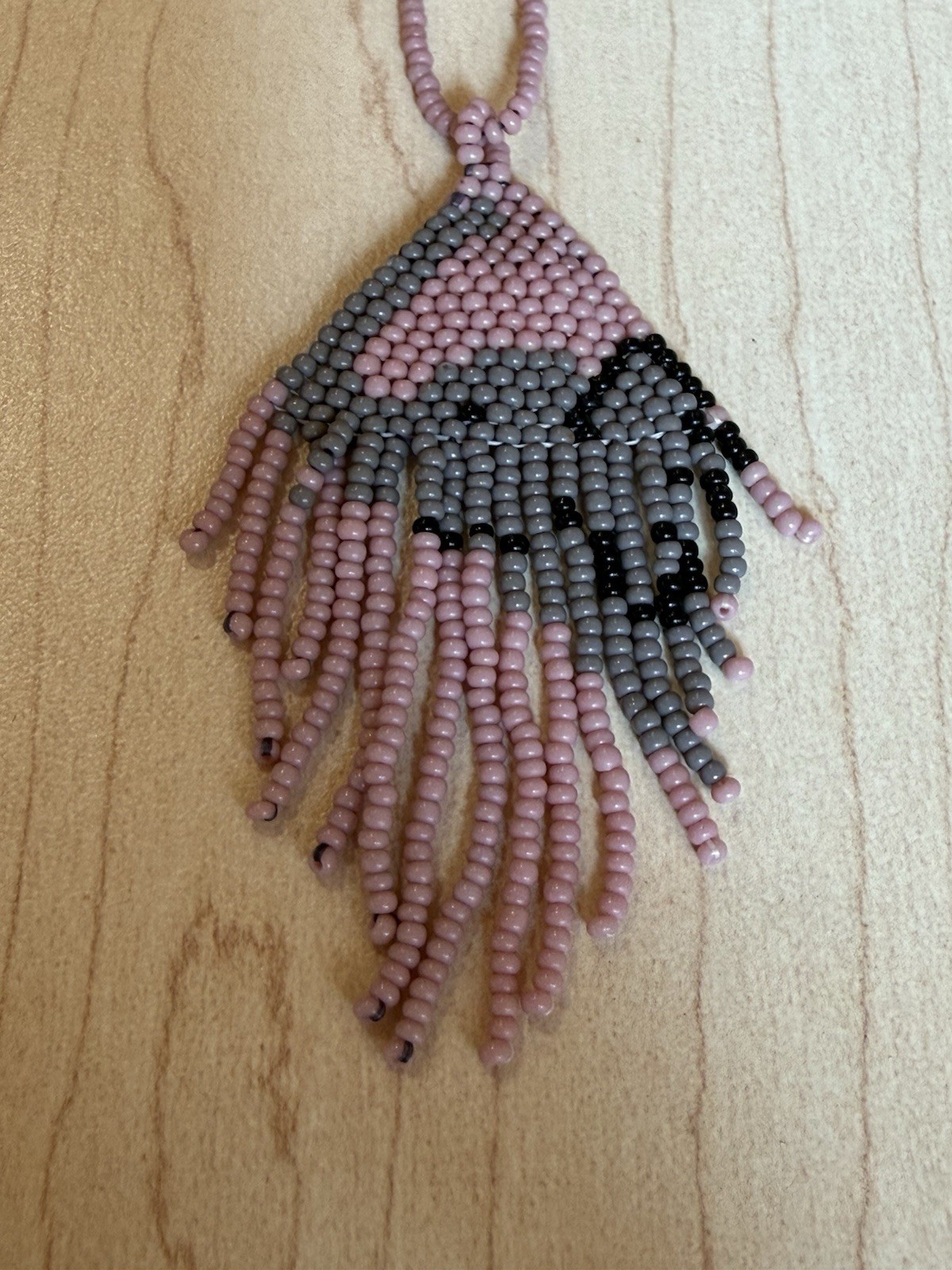Czech glass seed beads Bohemian Pink Necklace With Elephant