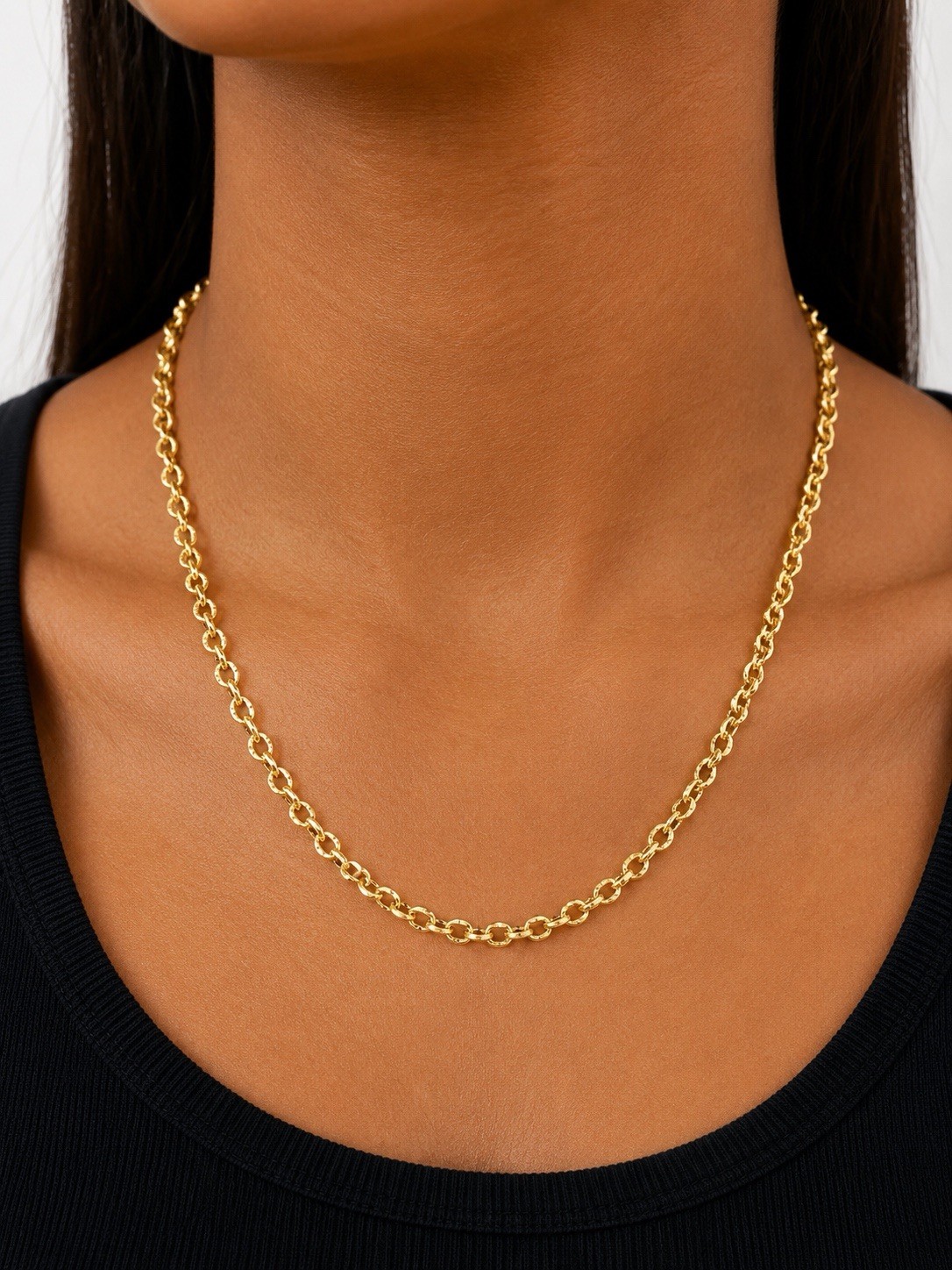 14K Gold-Filled Textured Cable Rolo Chain Necklace 18” New