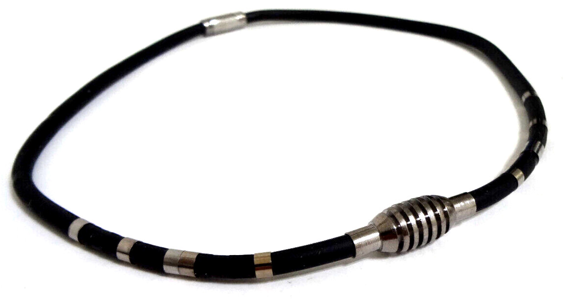 TITANIUM GERMANIUM METAL BLACK SILICONE ROPE NECKLACE W/ MAGNET CLASP 3x LOT NEW