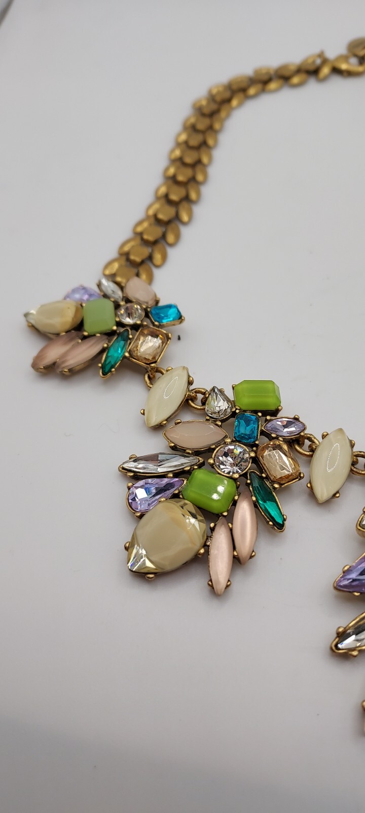 Stella & Dot Bib Collar Necklace Multi Color Crystal Rhinestone goldtone 18″ Vtg