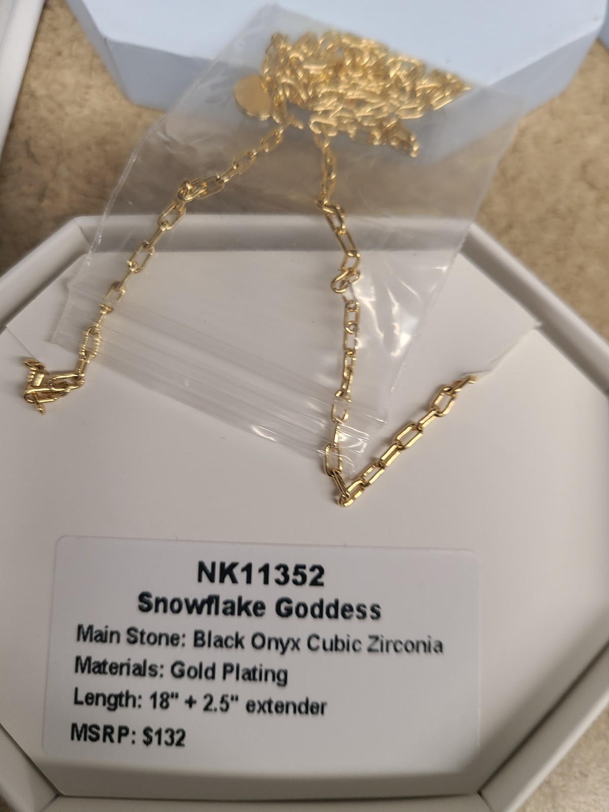 Bomb Party Necklace ” Snowflake Goddess” Black Onyx On Gold Plating NK11352