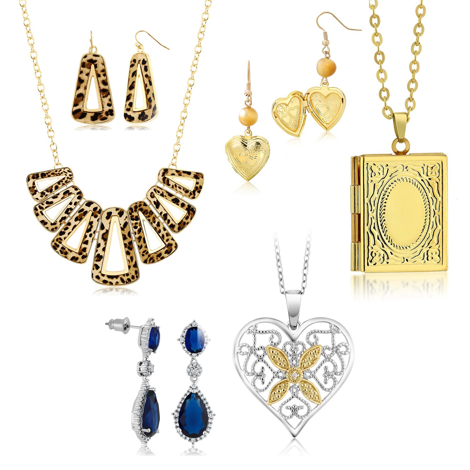 Holiday Gift Set Pendant Necklace Bracelet and Earrings with Free Earrings Gift
