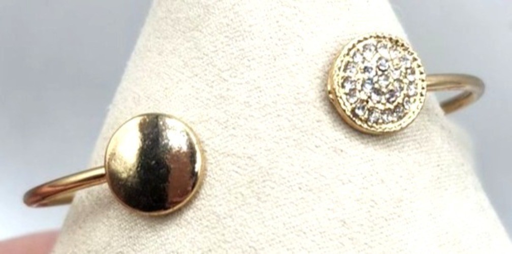 Gold-Plated Open Cuff Bracelet With Round Metallic & Crystal Accents