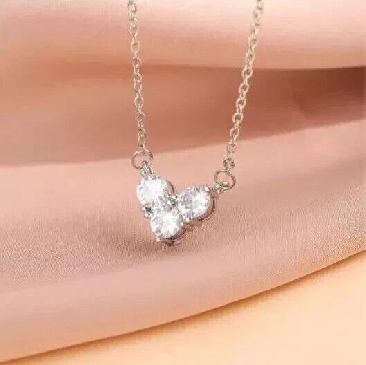 14K White Gold Plated 2Ct Round Cut Three Stone Fancy Pendant Simulated Diamond
