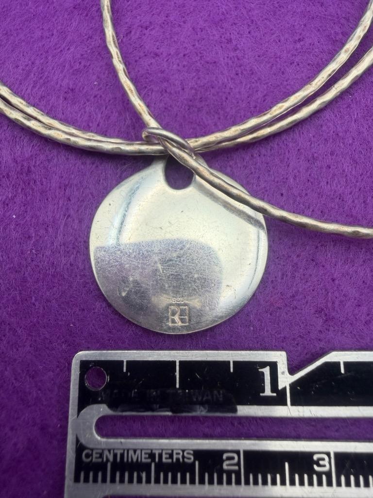 Triple Sterling Silver 925 Bangle Bracelet with Charm Designer Signed 17 grams