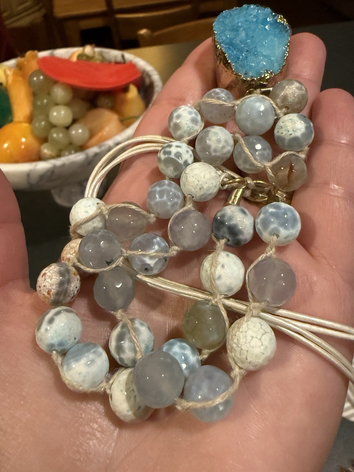 Susan Shaw Druzy Stone Tassel Necklace Blue Stone 33 To 35 In Adj