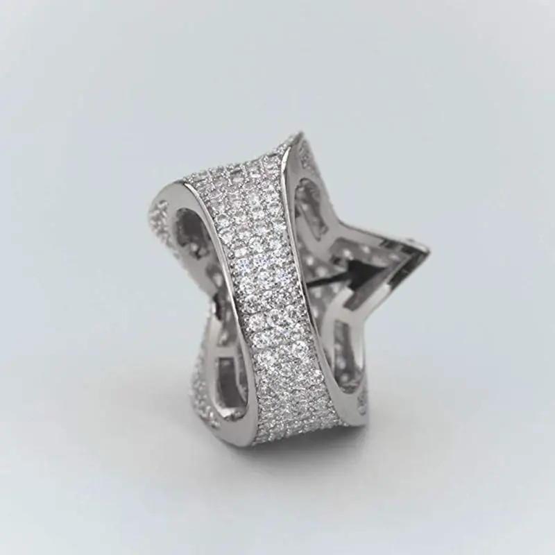 Star Ring Five Point Rhinestone Pave Setting Hip Hop Unisex Party Jewelry