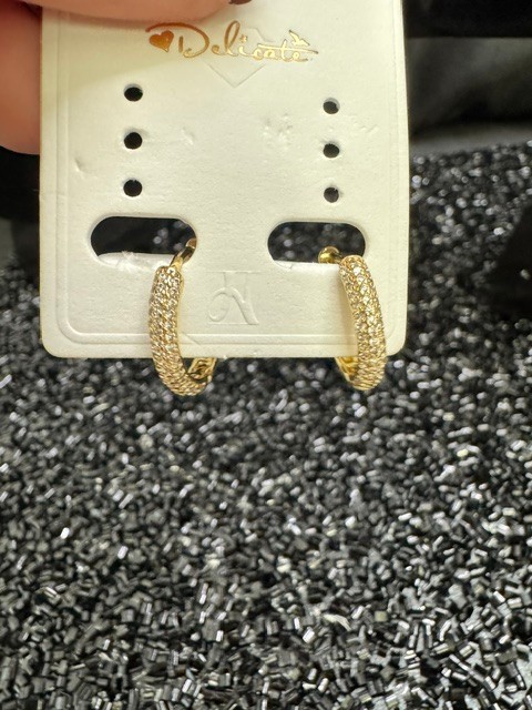 18K Gold Filled Huggie Earrings with AAA Cubic Zerconia Pave Stones – NWT