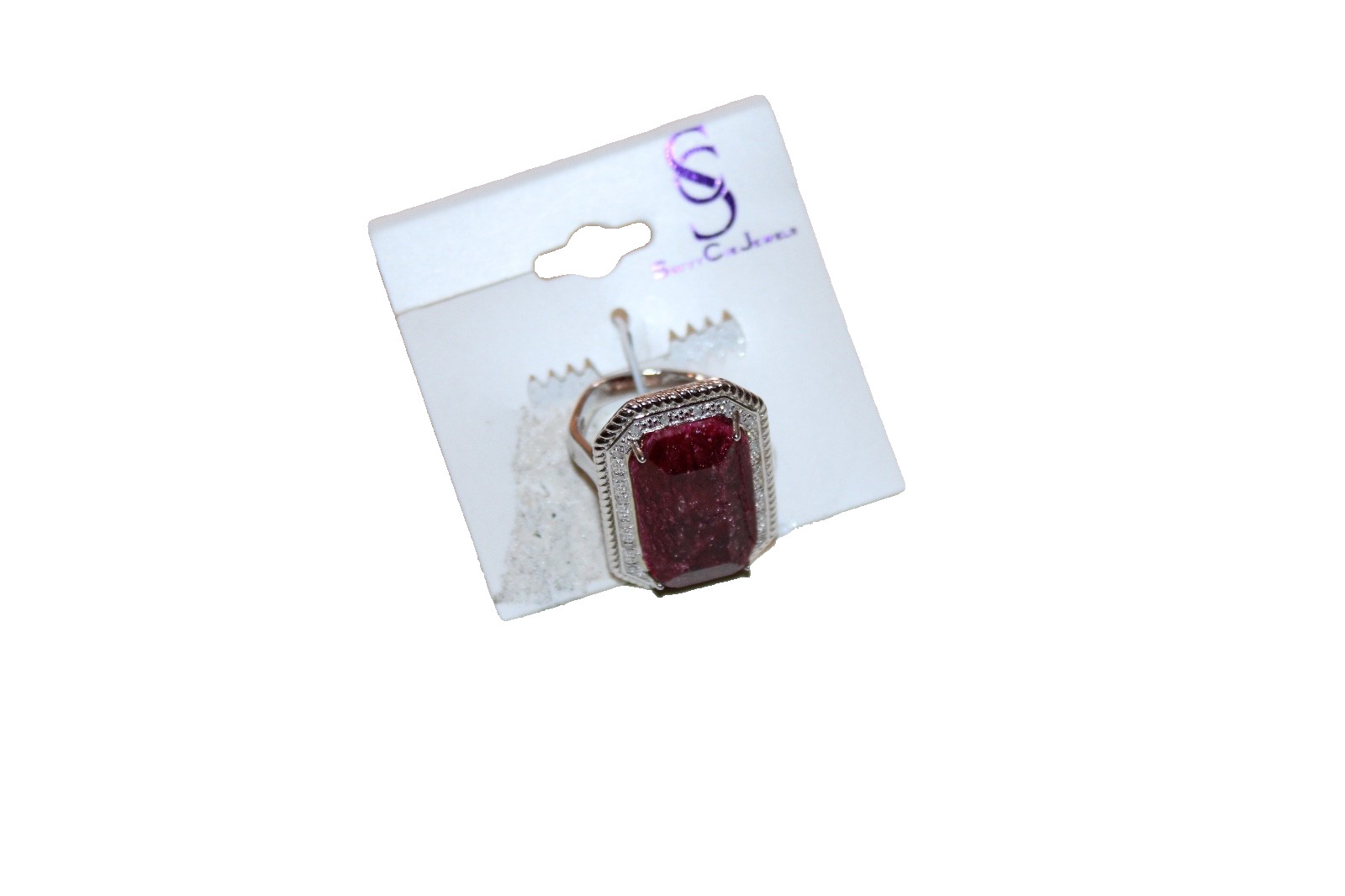 Savvy cie jewels Ring sterling silver crystal Ruby stone size 7.5 ladies