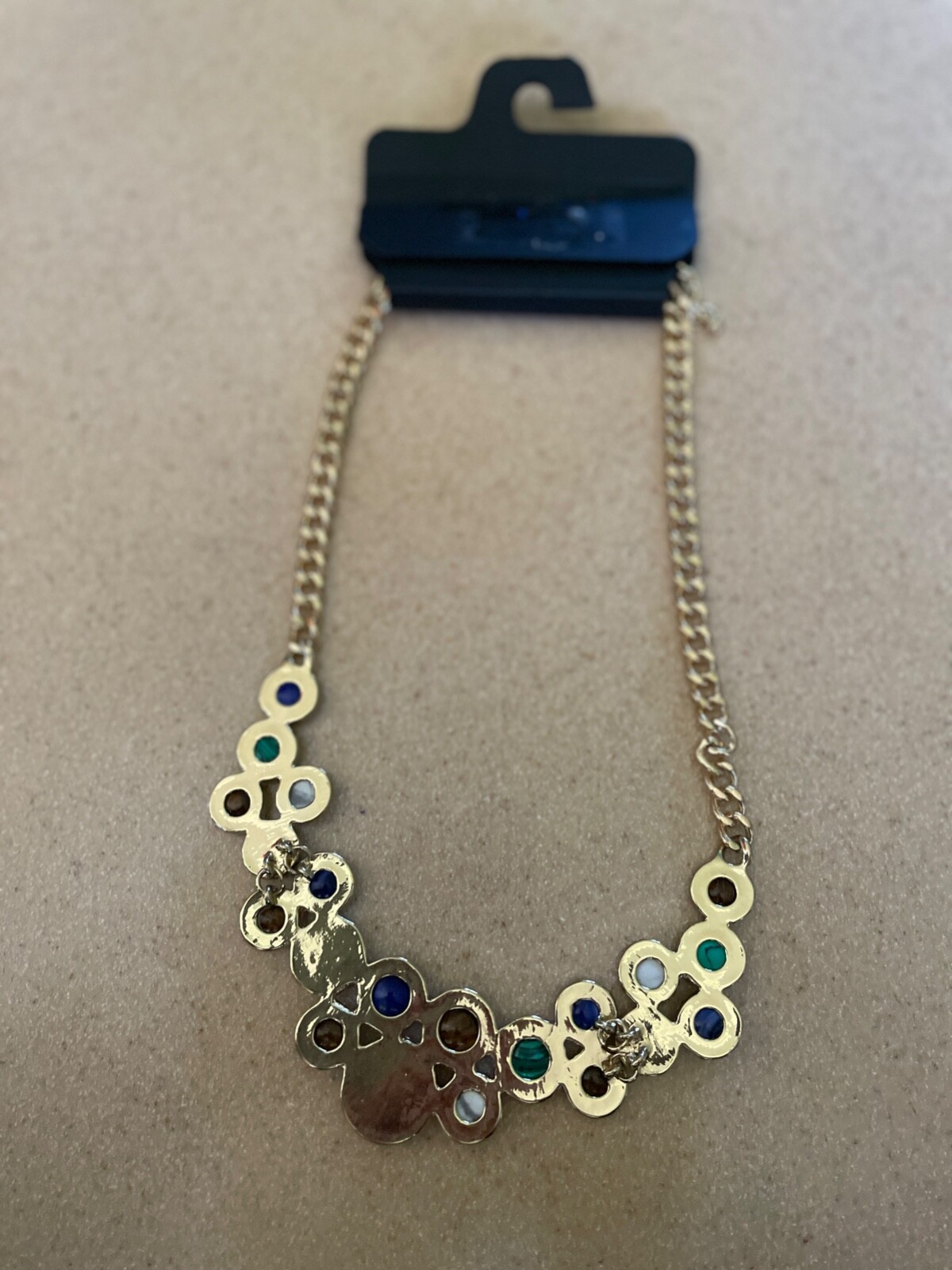 NWT Apt. 9 Statement Necklace Round Semi Precious stone Blue Gold White ME12