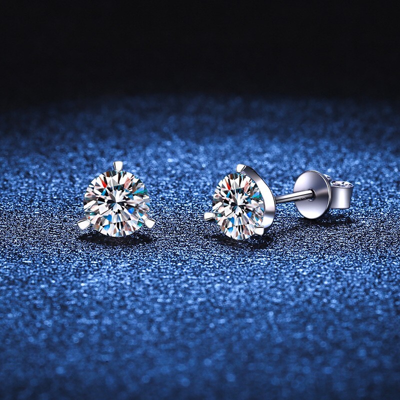 1CT Three Prong Moissanite 5.5mm Stud Earrings White Gold-Plated Silver