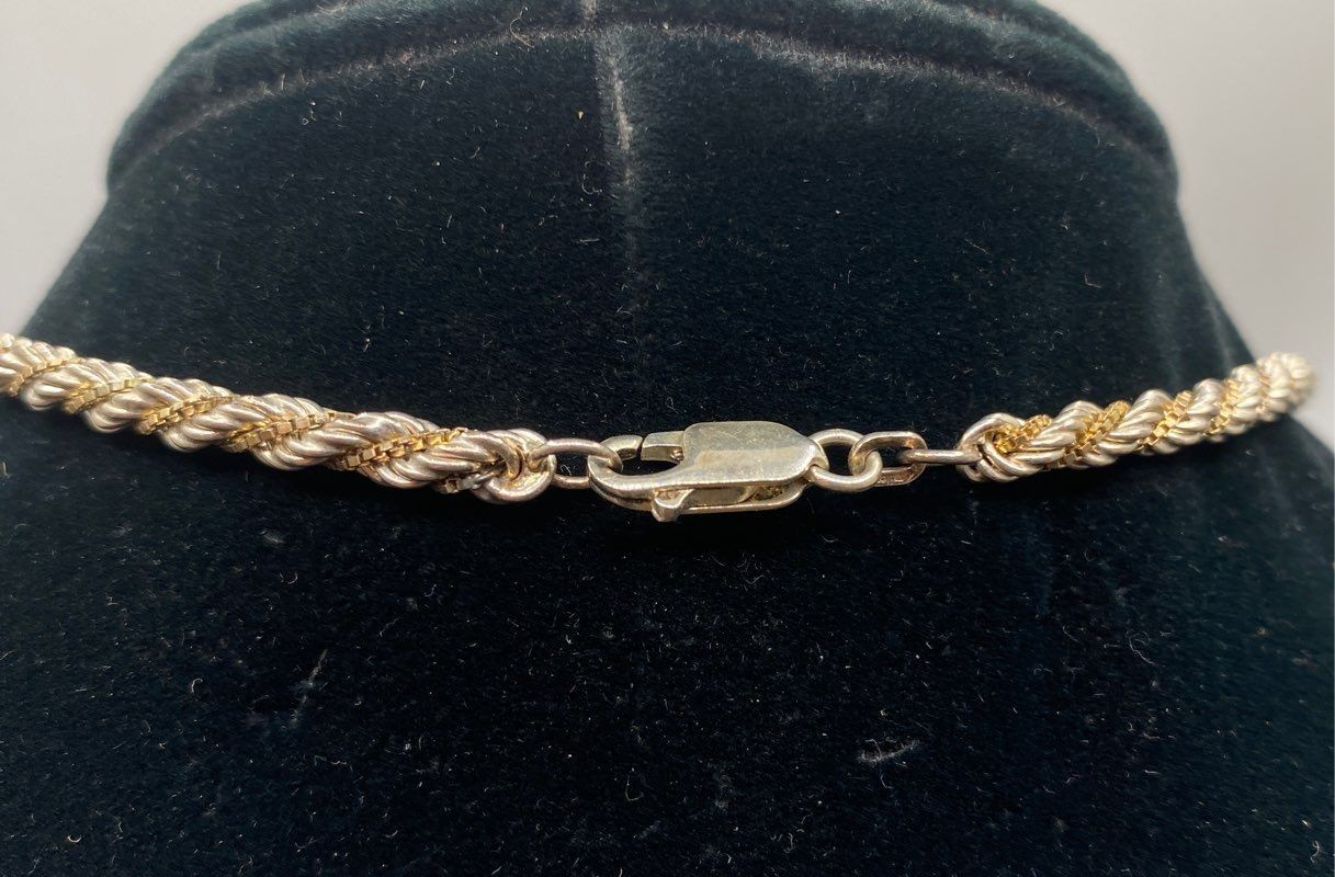 Sterling Silver 925 Two-Tone Gold Vermeil Rope Chain Necklace 24″ 3.5mm 22.3g