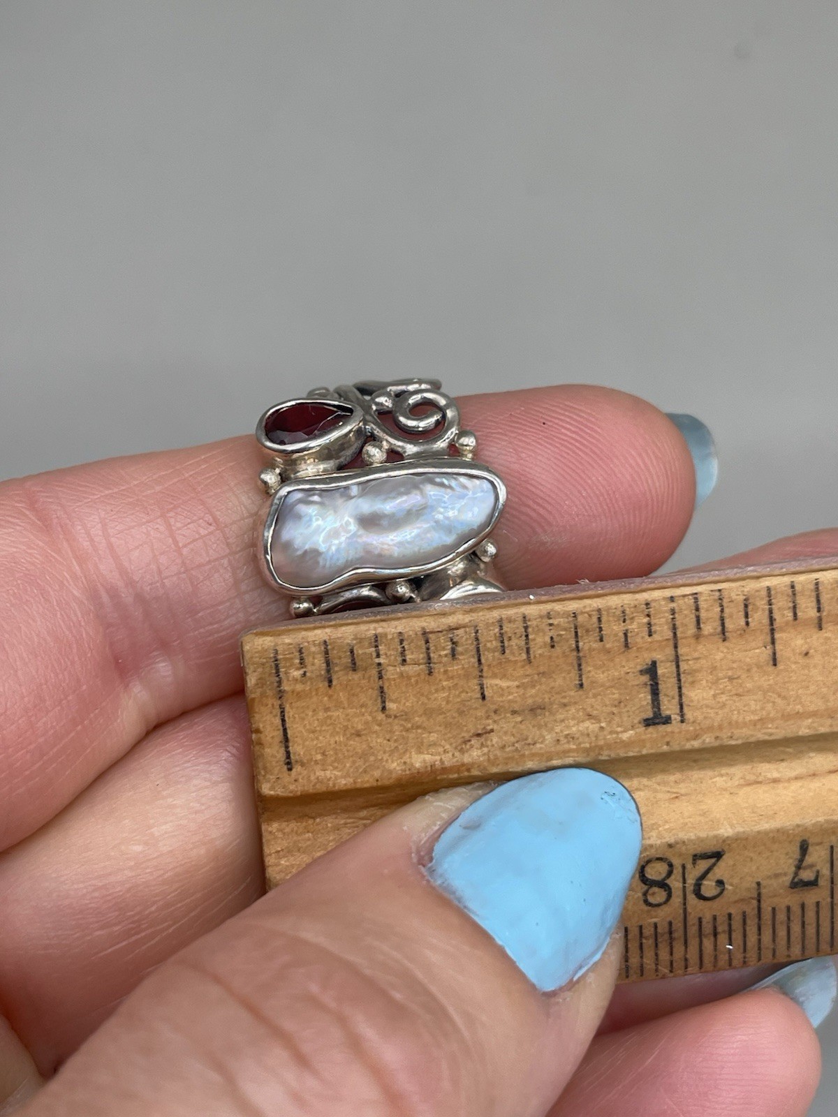 Sterling Silver 925 Signed ATI Pearl Garnet 6.5 Women’s Statement Ring