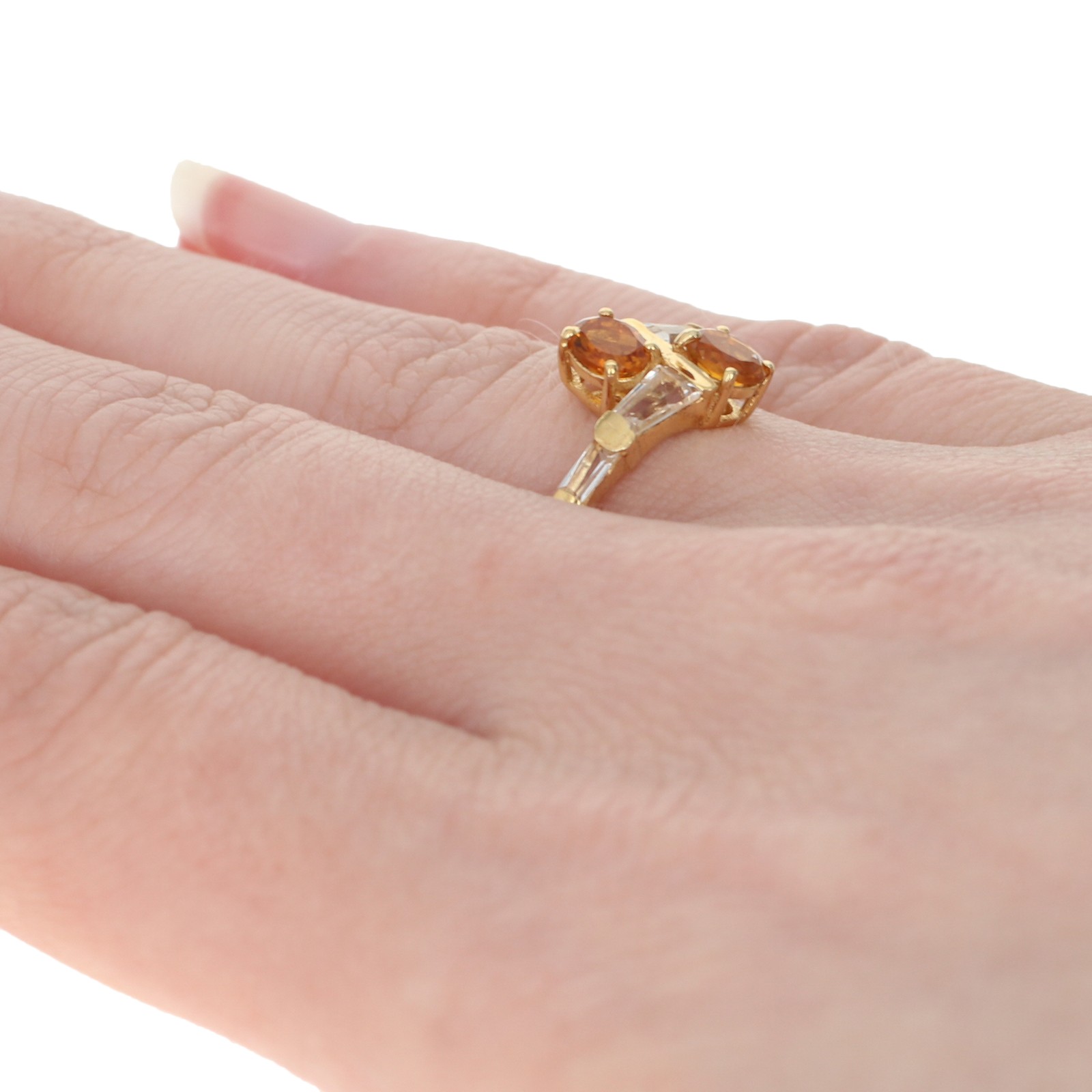 Sterling Silver Citrine & Quartz Ring 925 Gold Plated Oval 1.10ctw Bypass Size 6