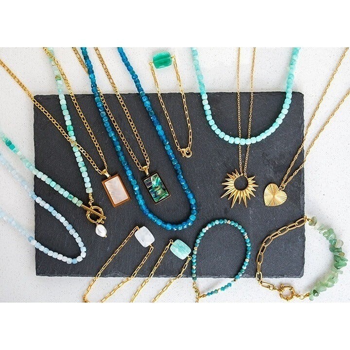 Beaded Amazonite Necklace w/ Removable Pearl and Gold Toggle Clasp Non-Tarnish