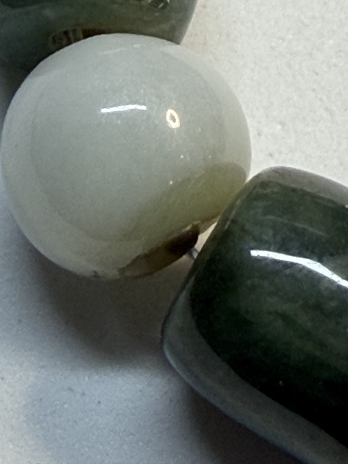 Vintage Natural Green Nephrite Jade & Agate Barrel Bead Toggle Bracelet 19.5cm