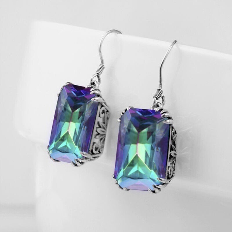 Elegant Rainbow Mystical Fire Topaz 925 Sterling Silver Fashion Jewelry Earrings
