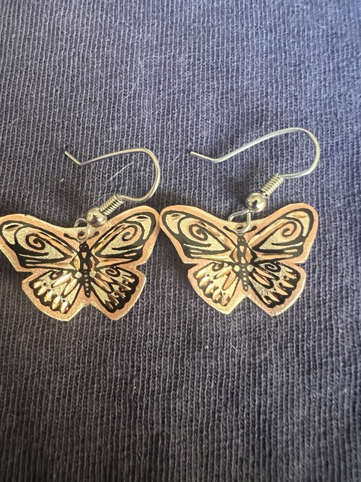 Three Pairs Of Copper Earrings, Copper And Epoxy, Copper Butterfly 328
