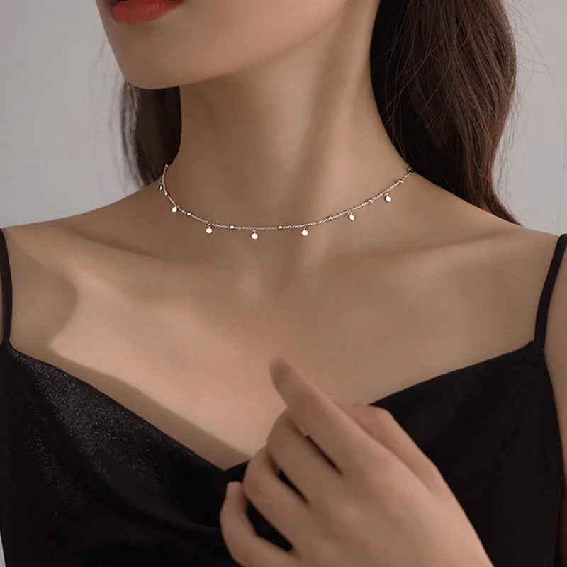 925 Sterling Silver Necklace Tassel Pendant Link Chain Round Women Jewelry