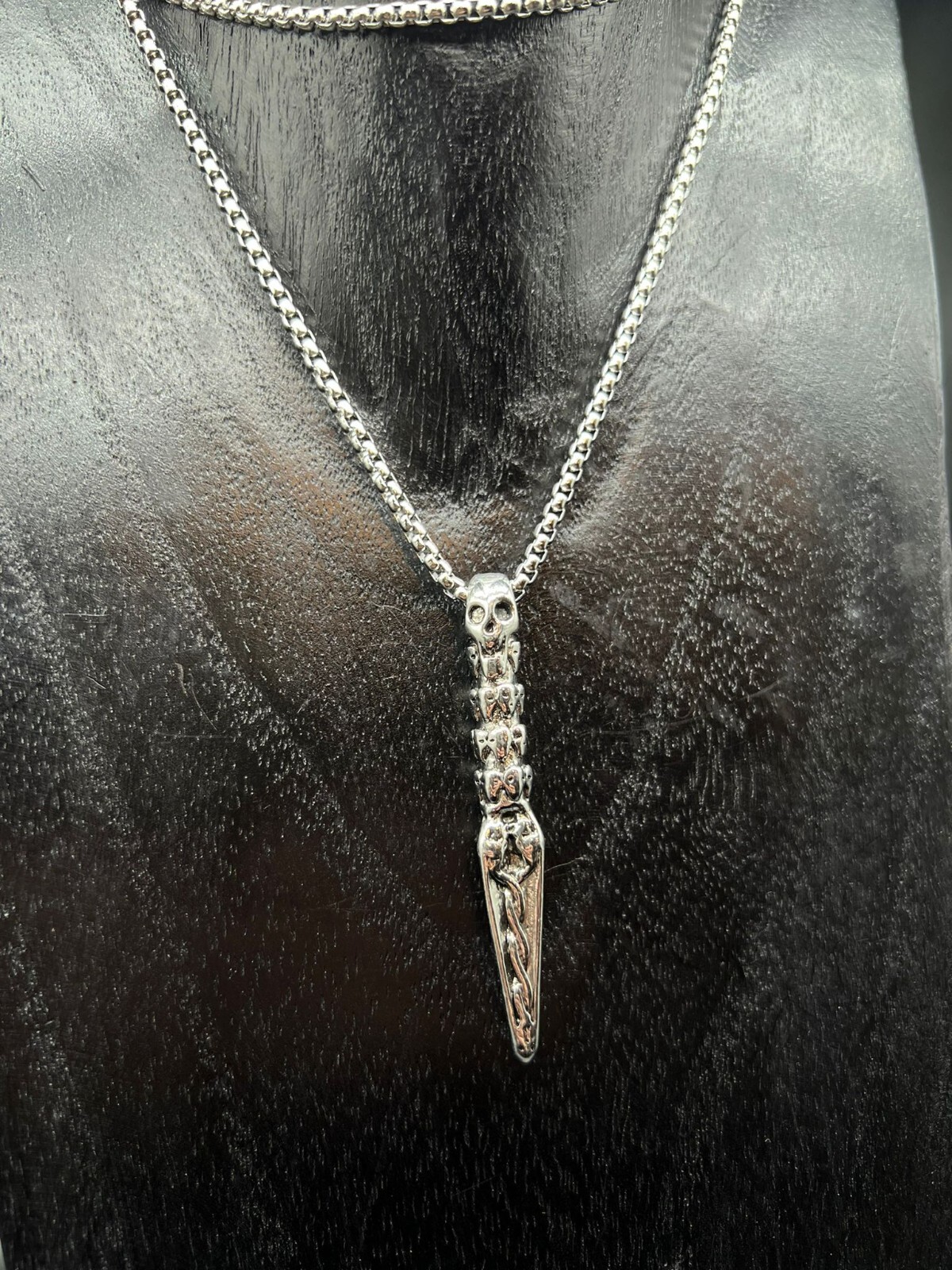 Cool Stainless Steel Biker Punk Skull Bullet Pendant Retro Necklace