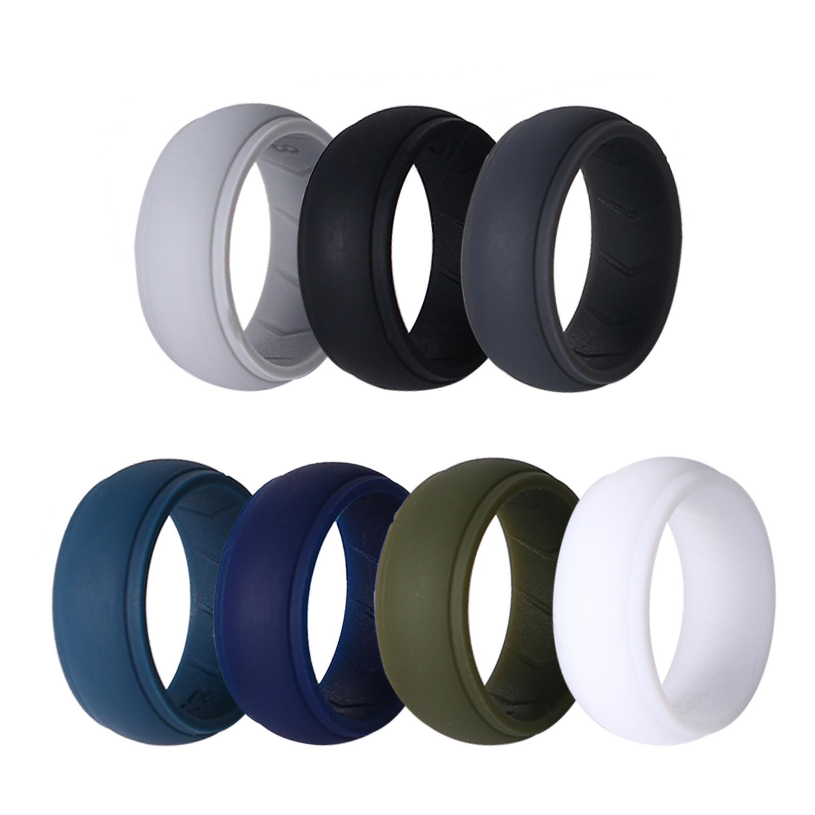 7PCs Men’s 8MM Stackable Silicone Rubber Ring Comfort Sports Wedding Bands #8-14