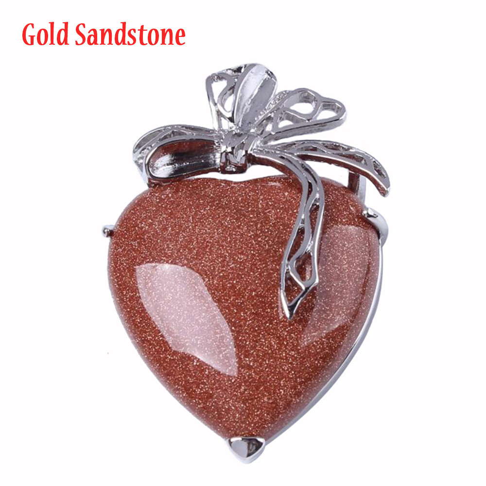 Natural Crystal Quartz Love Heart Bow Pendant Bead Chakra Stone Healing Amulet