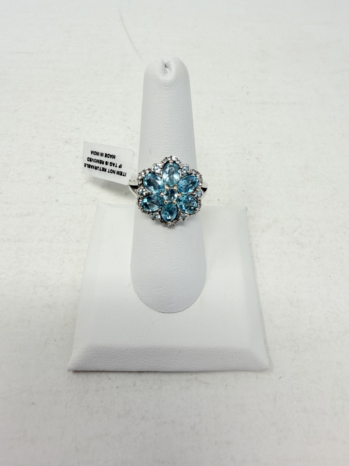 Madagascar Paraiba Apatite/Cambodian Zircon Size 7 Ring in Sterling Silver 5603