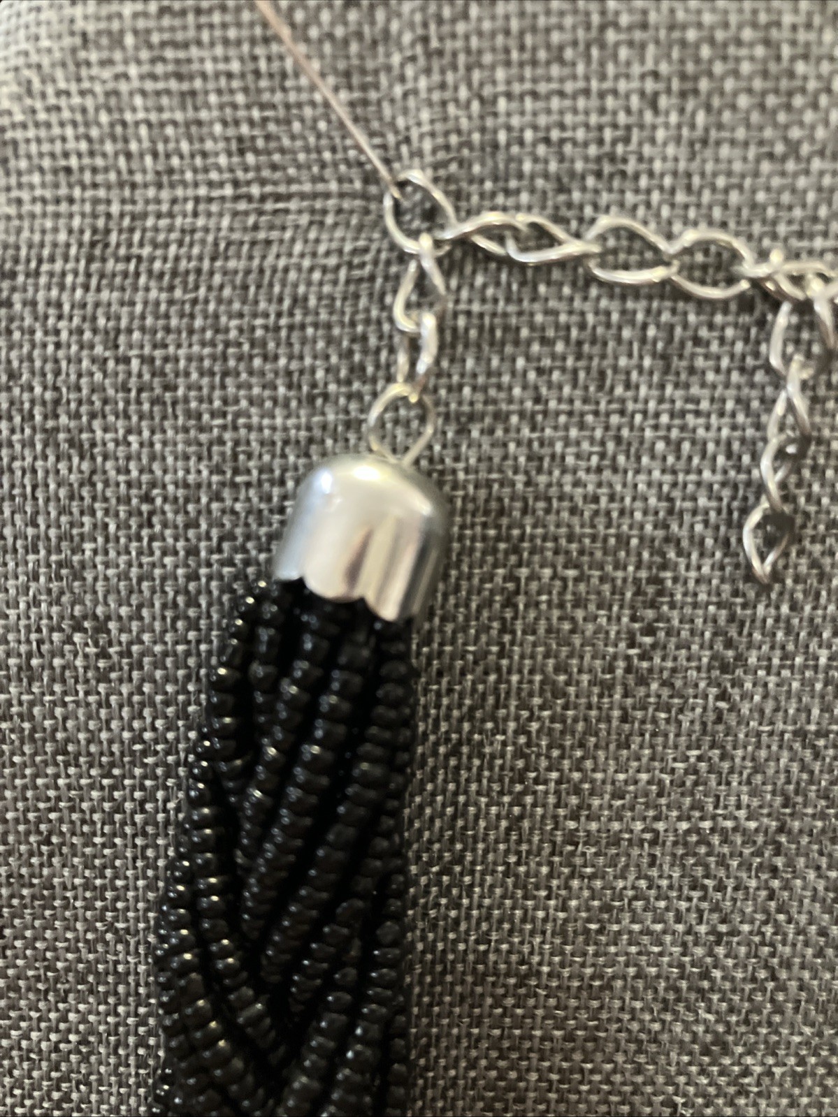 Handmade Black Silver Beaded Necklace Braided Multi Strand Chunky Statement Boho