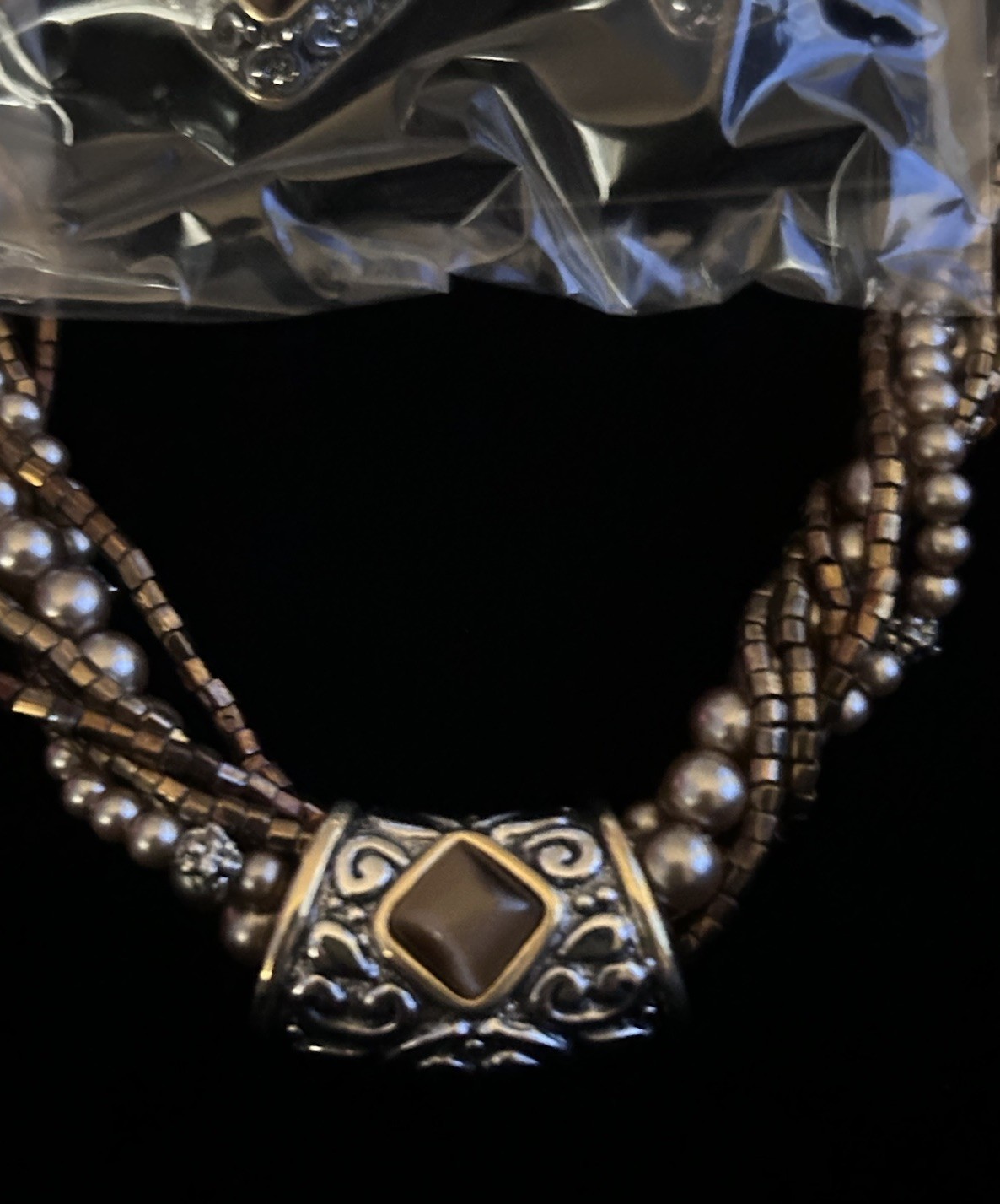 park lane necklace set Brown Gold Silver Beaded Beautiful $130!
