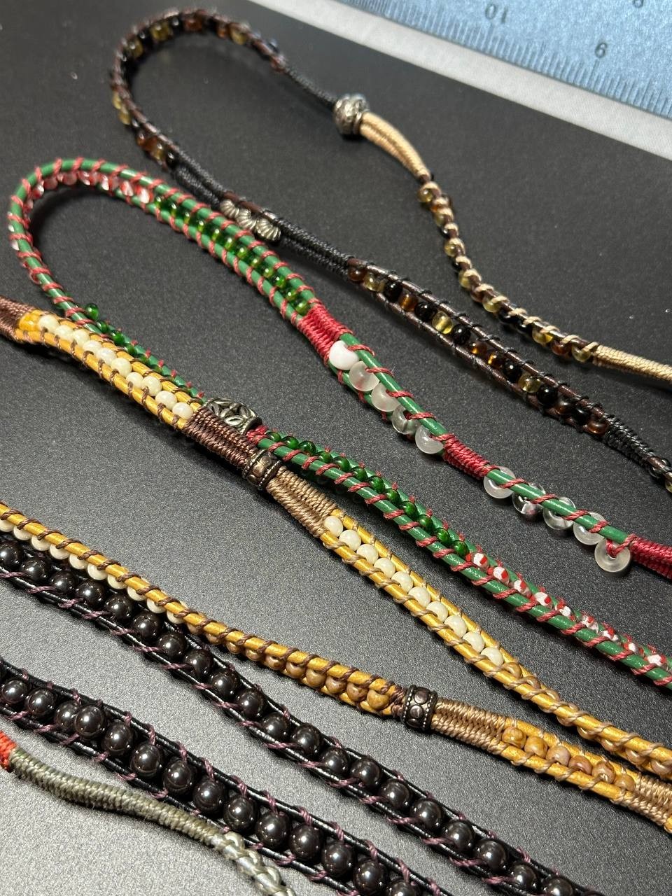 Lot of 11 leather cord wrap bracelets multicolor handmade Czech glass millefiori