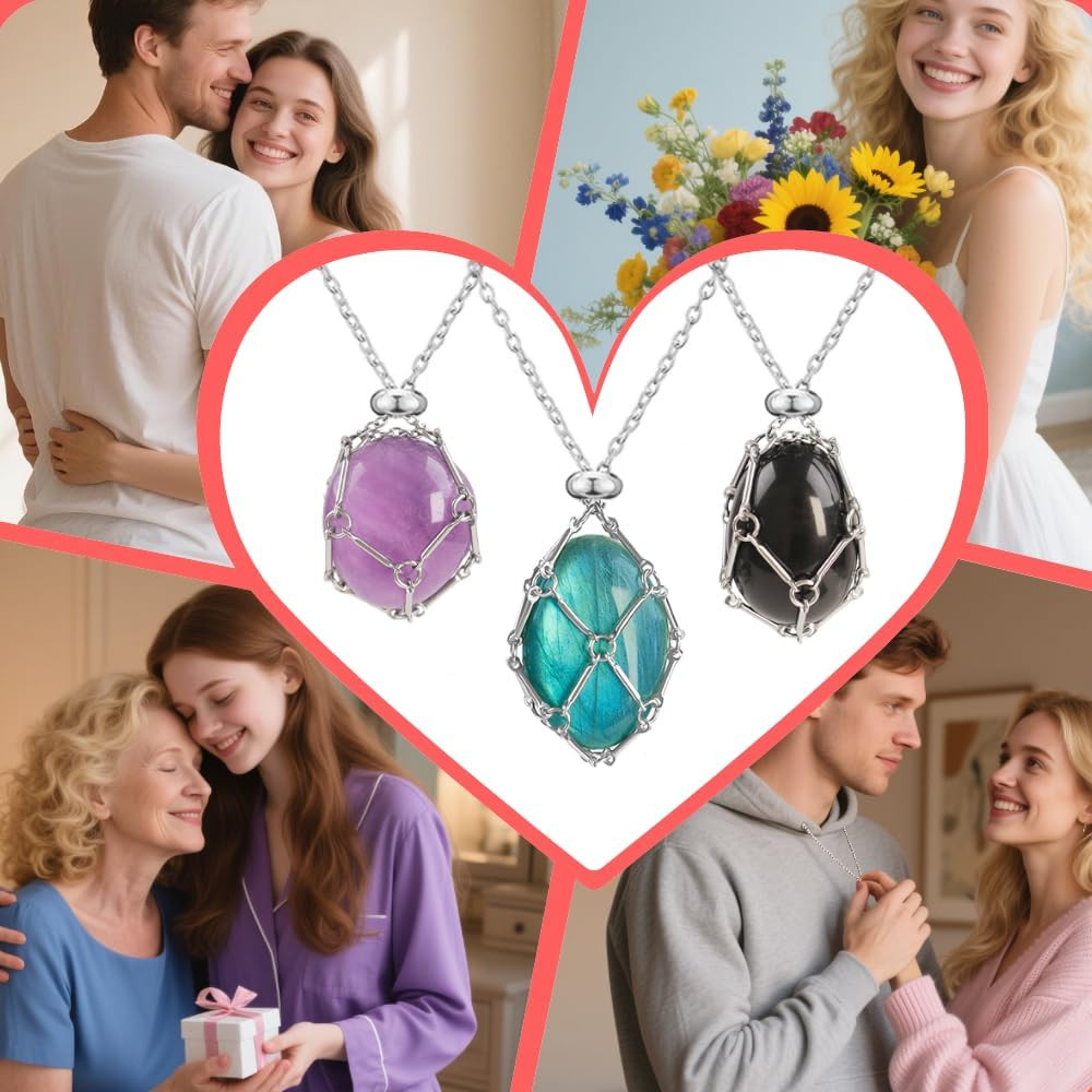 Handmade Crystal Holder Necklace – Stainless Steel Cage for Stone, Crystal Penda