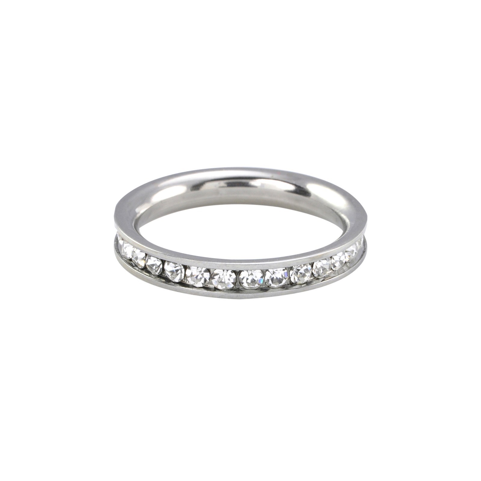 Eternity Ring Stainless Steel White CZ Stones Stackable Band 3mm