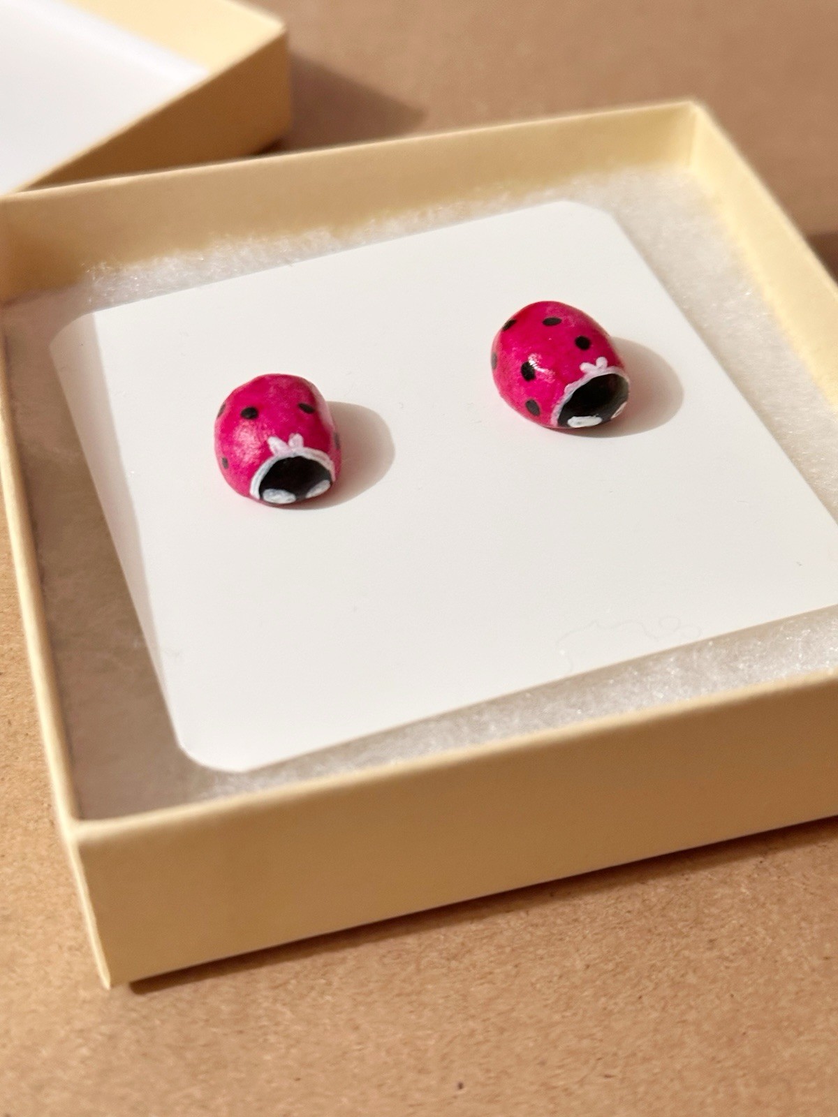 Ladybug Stud Earrings Butterfly Back No Stone | Air Dry Clay Jewelry | Handmade