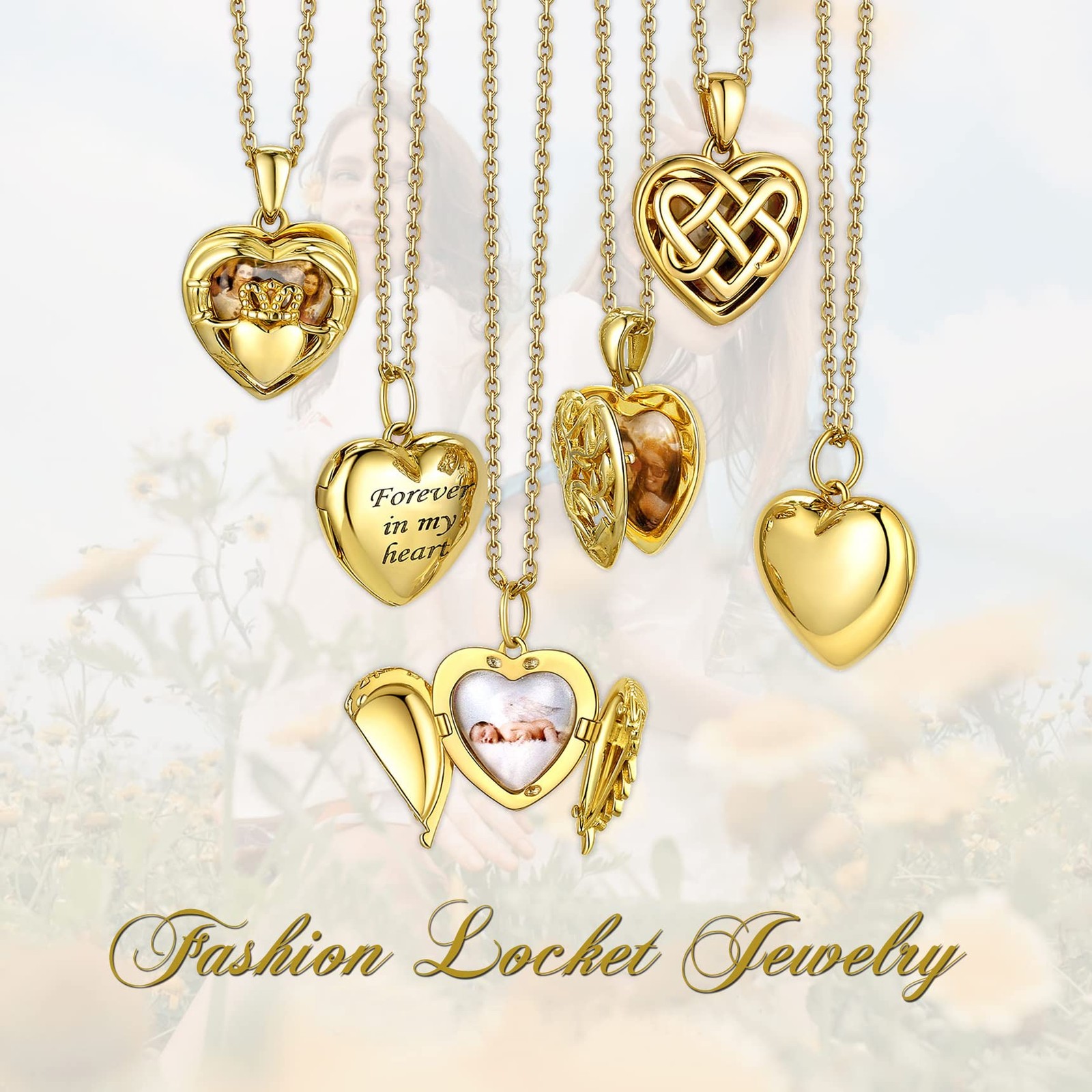 High Polish Silver Gold Heart Locket Necklaces for Women, Minimalist 18K Gold…