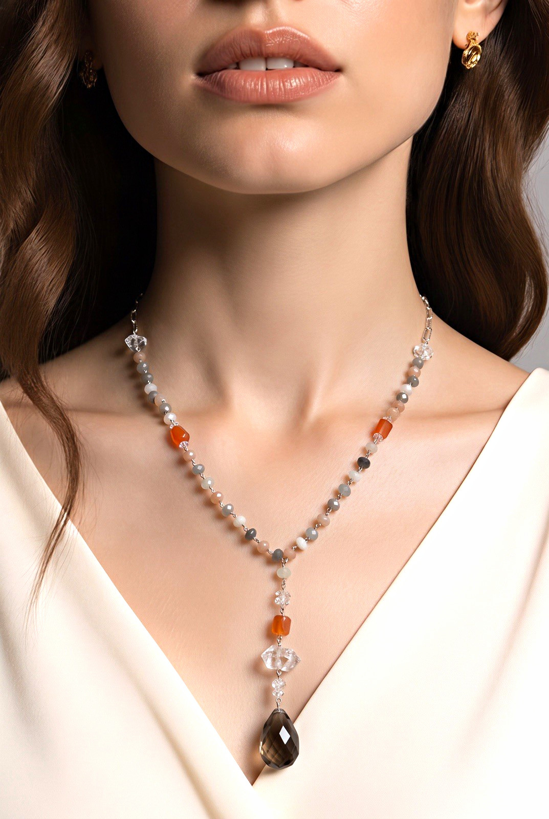 Chan Luu Sterling Silver Mixed Gemstone Lariat Necklace NWT – Retail