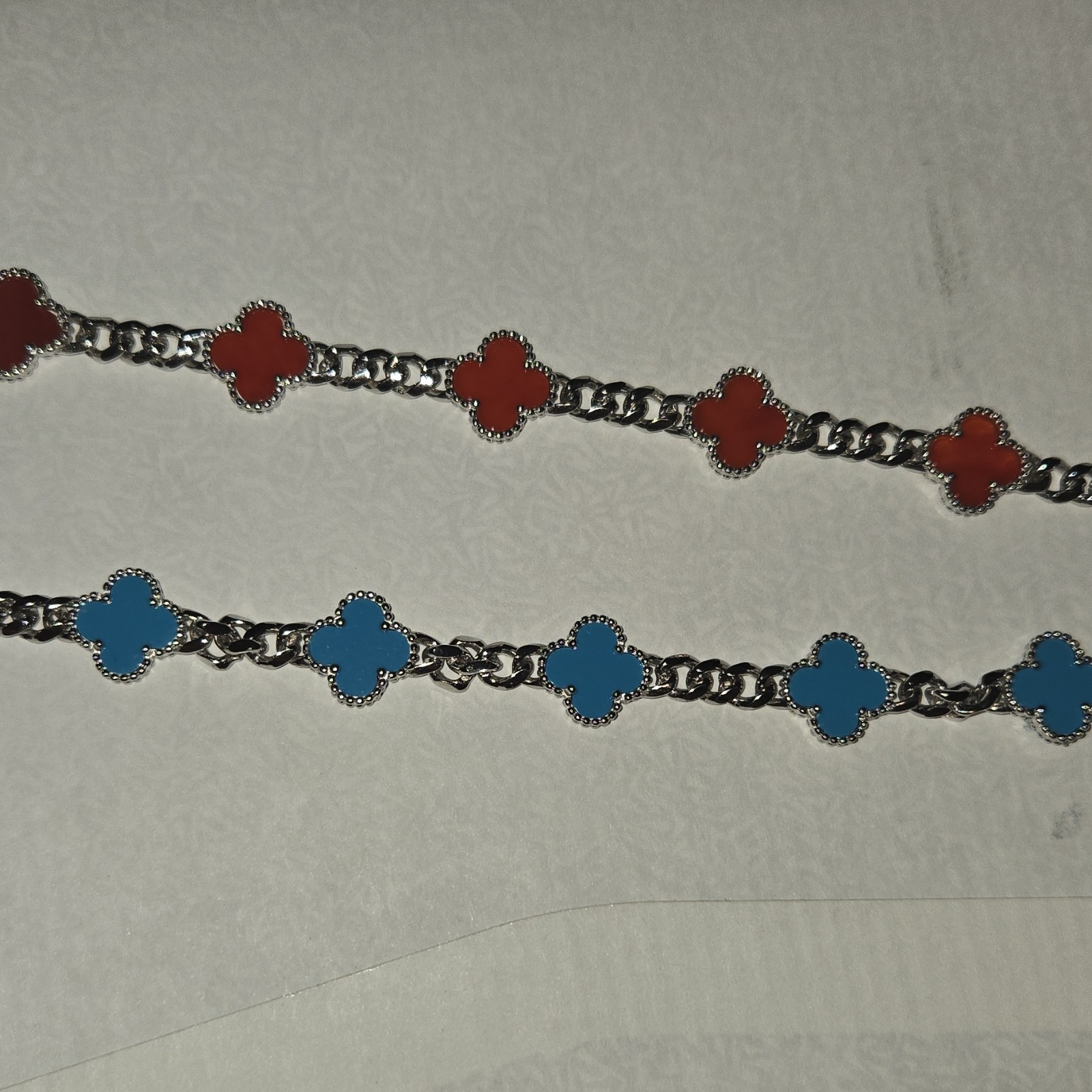 Silver Tone Cable Chain Bracelet Clover Enamel Links natural stone