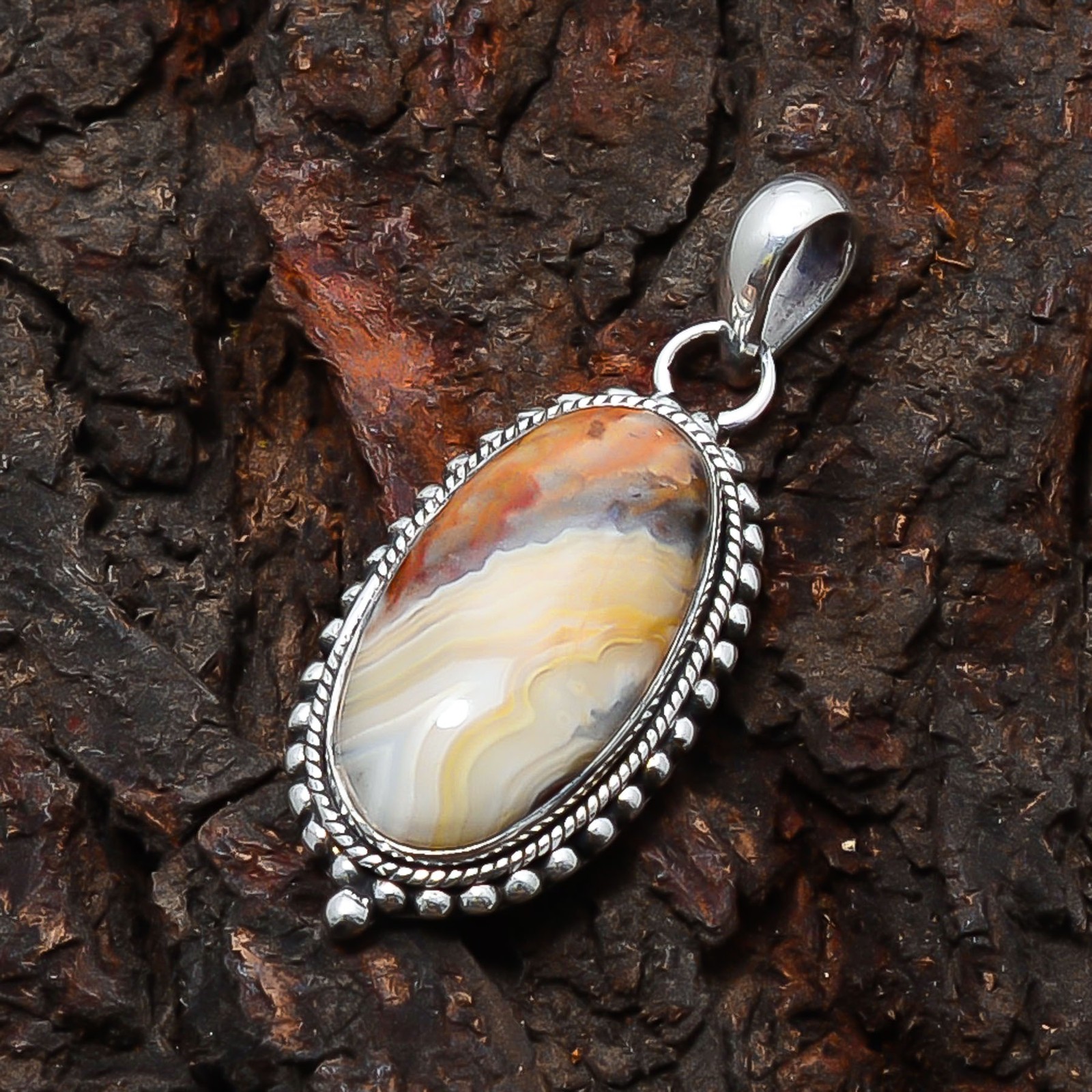 Crazy Lace Agate – Australia Gemstone 925 Sterling Silver Pendant 1.77″ P7812421