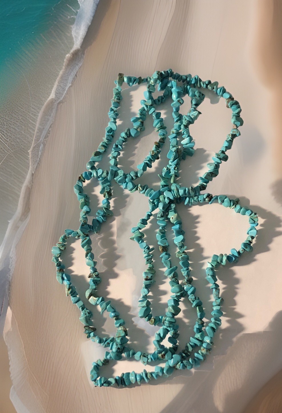 Vintage Triple Strand Turquoise Chip Necklace 6’ Long! Single Double All Shapes