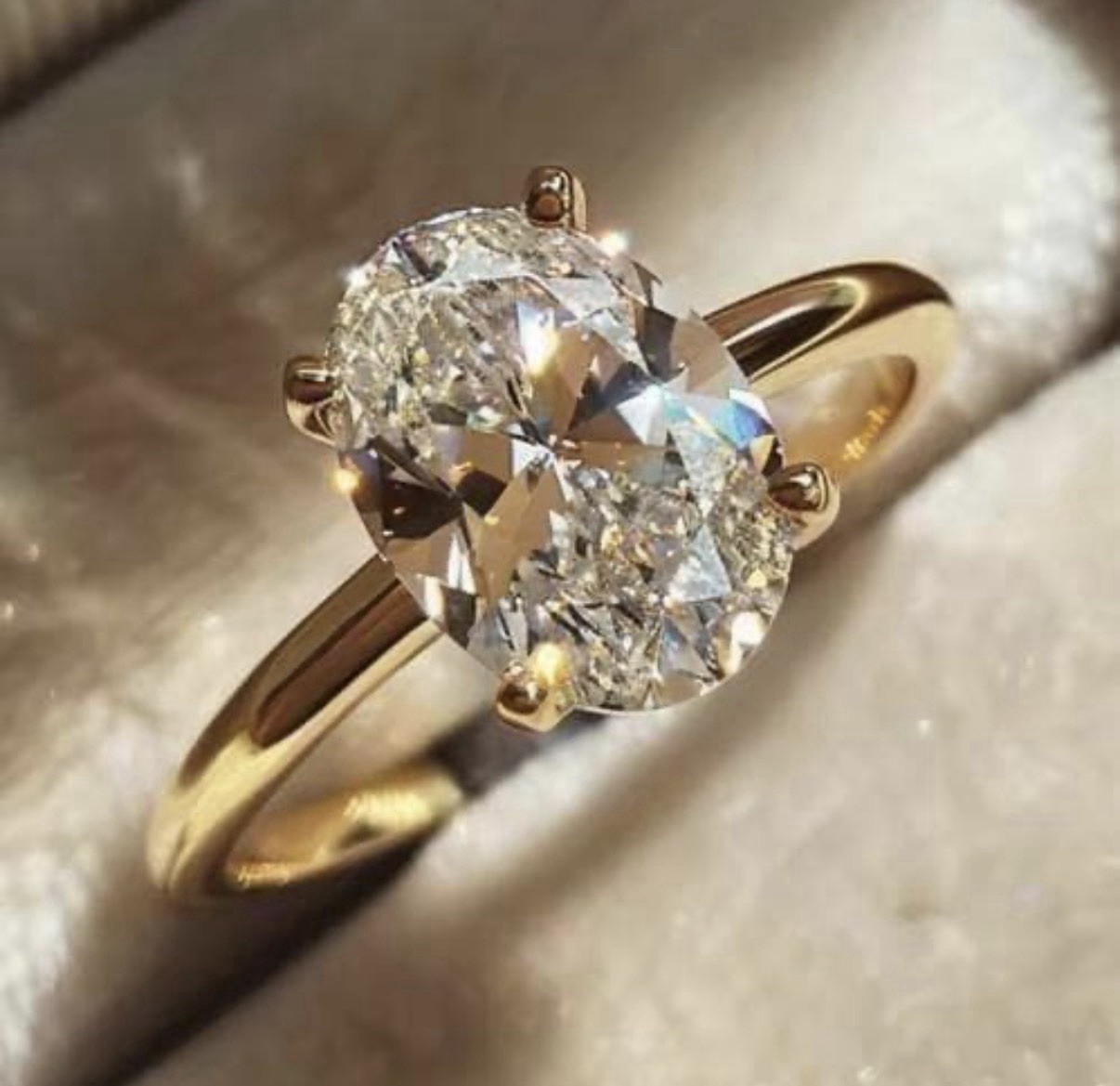 Oval Cut Cubic Zirconia Solitaire Ring Gold Engagement Promise Wedding Band US 6