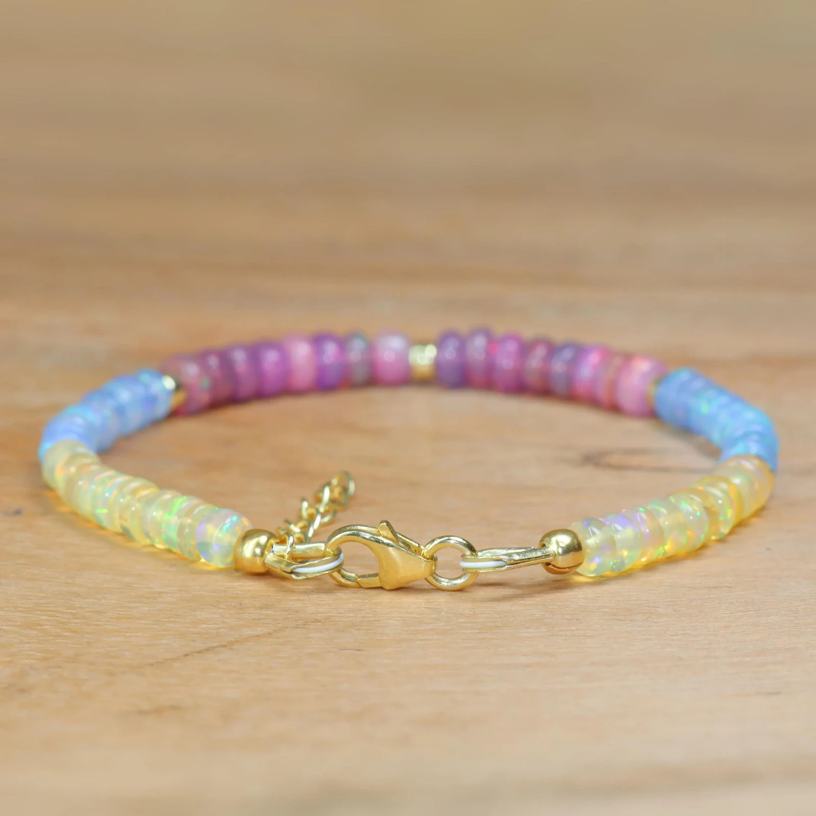 Fire Opal Beads Bracelet, Genuine Handmade Opal Gemstone Beaded Bracelet for her