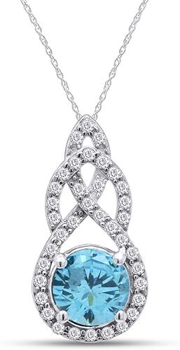 Round Cut Simulated Aquamarine Infinity Pendant Necklace Solid Sterling Silver