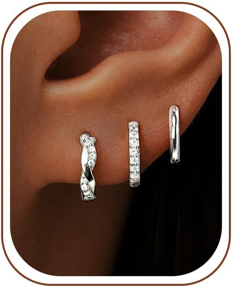 14K Gold Plated Huggie Hoop Earrings for Women, Small Sterling Silver Earring Se