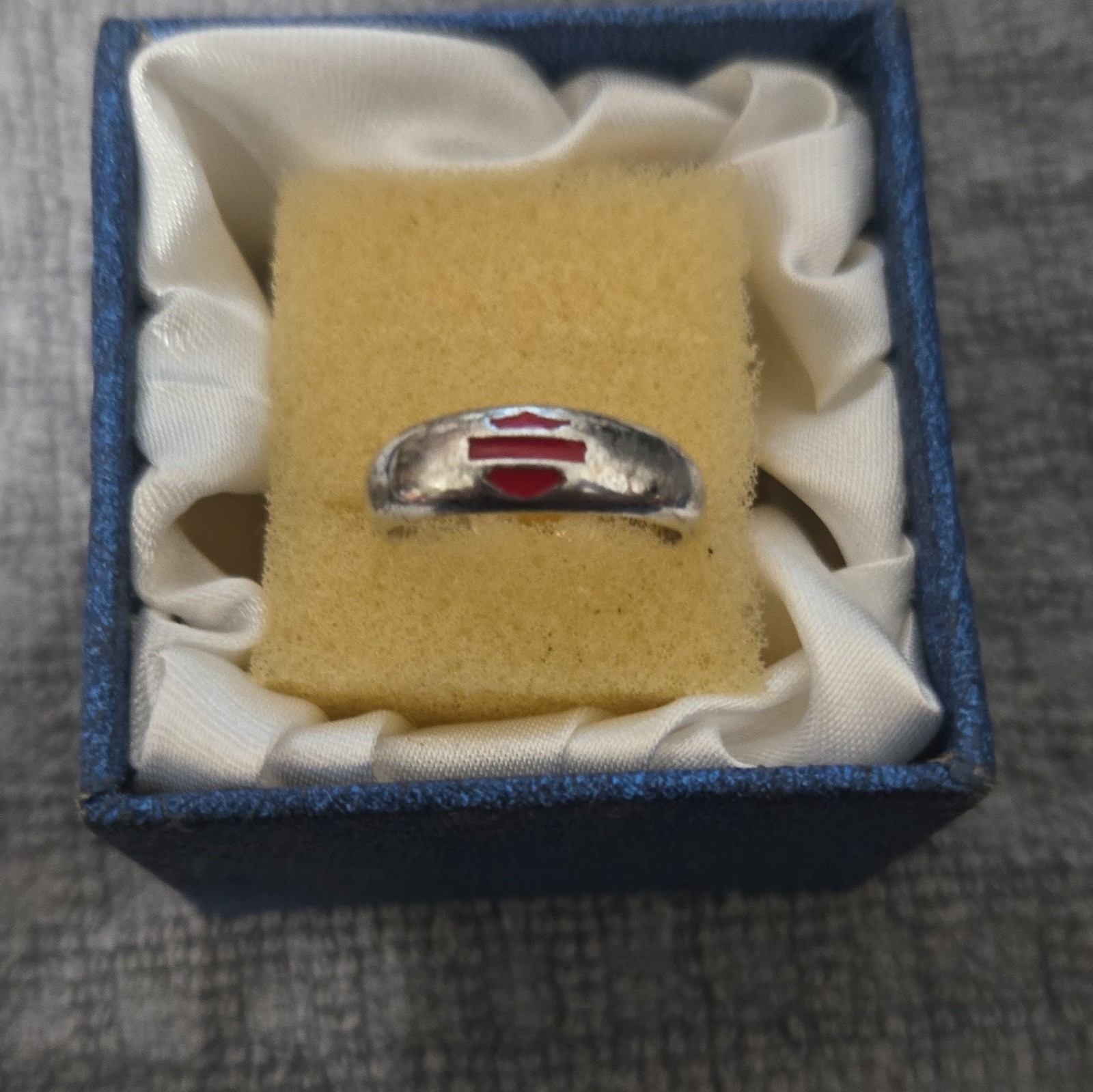 Harley-Davidson 925 Sterling Silver Adjustable Band Toe Ring Red Inlay Size 4
